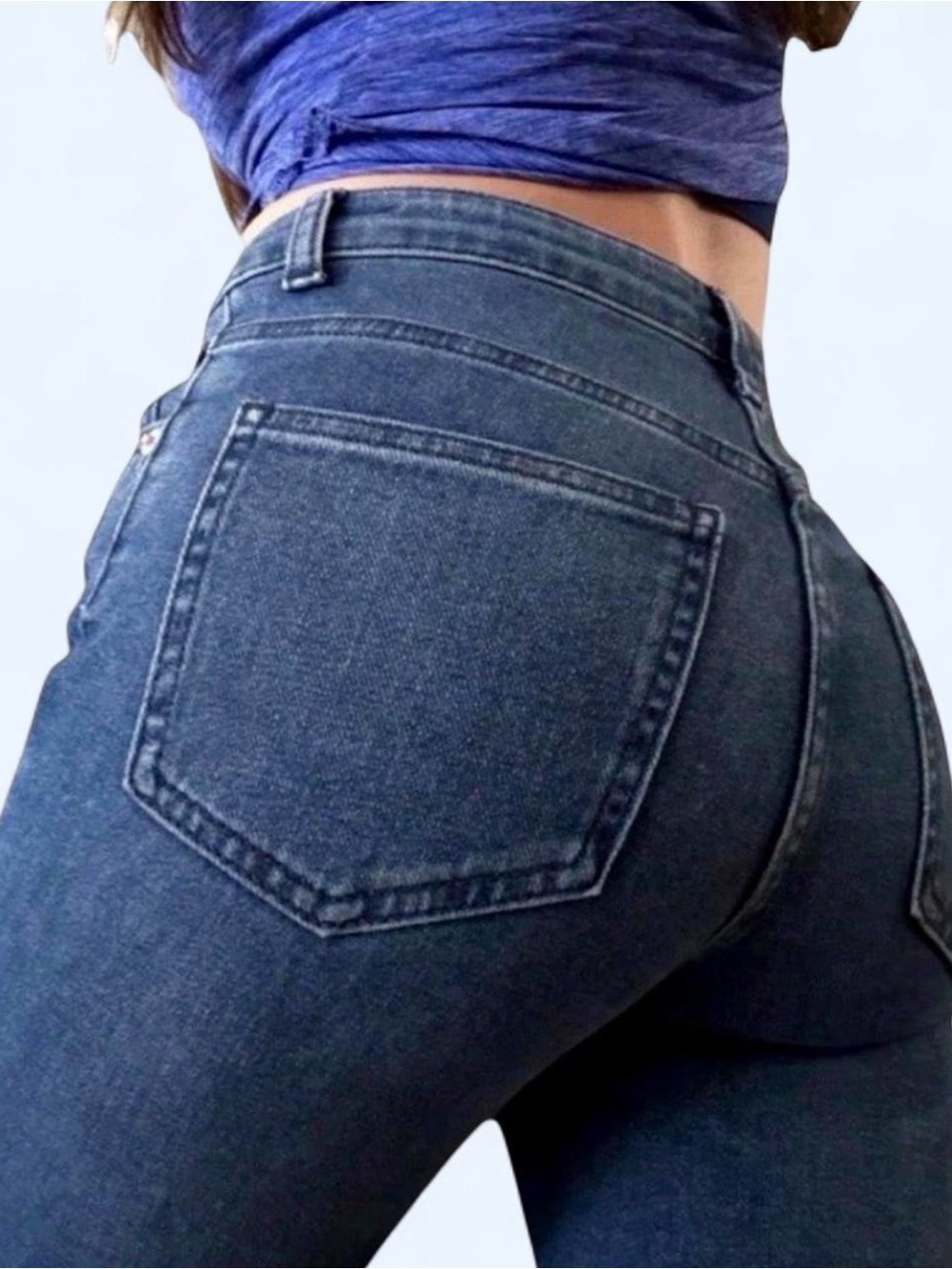 French Connection Womens Jeans Size 2 High Rise Stretch Raw Hem Bootcut Blue